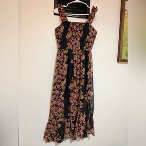 Maurices Black and Pink Floral Maxi Dress